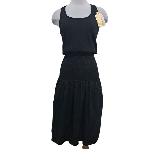 Nation LTD Sahar Combo Dress Smocked Neutral Minimalist Romantic Goth XS Black - Picture 1 of 15